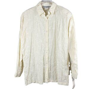 Vintage Diane Von Furstenberg Cream Floral Embroidered Long Sleeve Button Up NWT